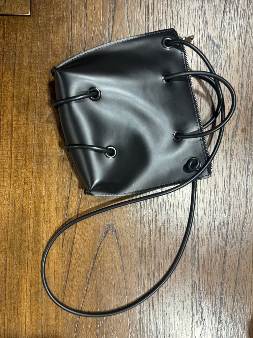 black 100% leather KOZHA NUMBERS utility purse with zipper closure - Picture 2 of 9